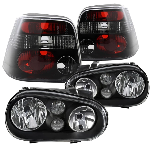 FITS VW GOLF GTI MK4 Black Headlights w/ Builtin Fog Lamps+Tail Brake