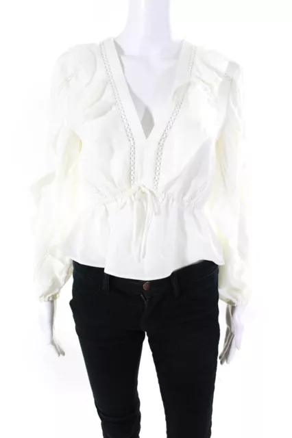 10 Crosby Derek Lam Women Lace Ruffle Long Sleeve V Neck Top Blouse White Size 2