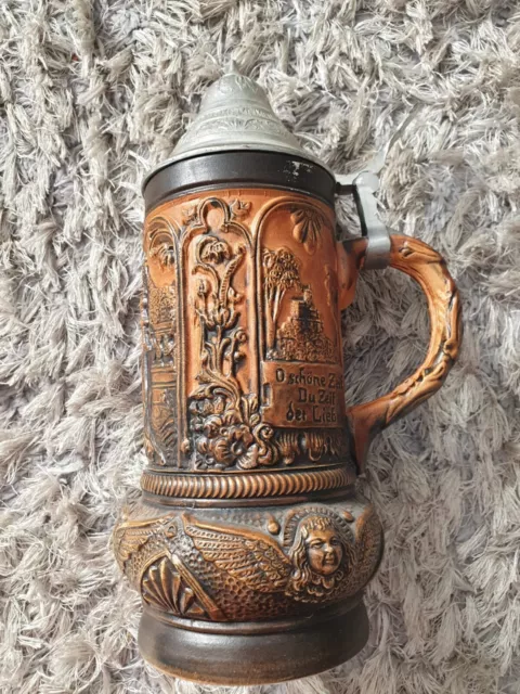 Vintage westdeutsches Bier Stien Tankard braun erstaunliche Details Dating Paar 3