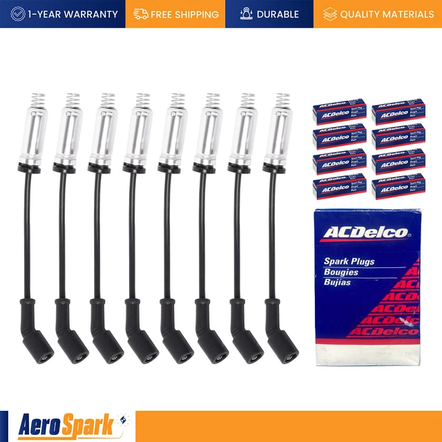 8MM WIRESET + 8 AcDelco Spark Plug 41110 fit Chevy Silverado 1500 GMC