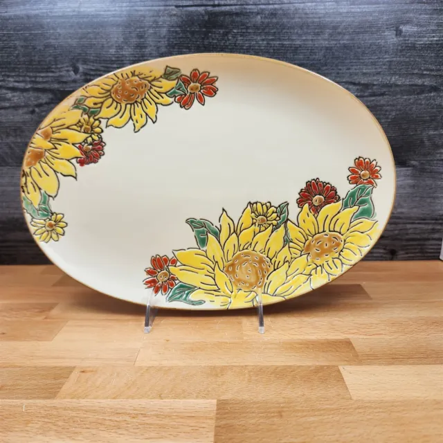 Brandywine Sunflower Serving Plate Embossed Floral Oval Platter by Blue Sky 12"