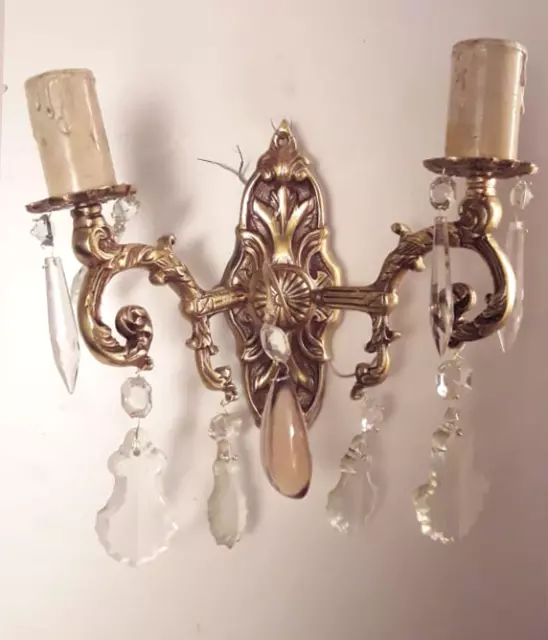 Antique french Louis XV style bronze and glass sconce. AA  1432