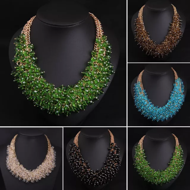 Statement Chunky Crystal Beads Pendant Necklace Fashion Choker Women Collar Bibs