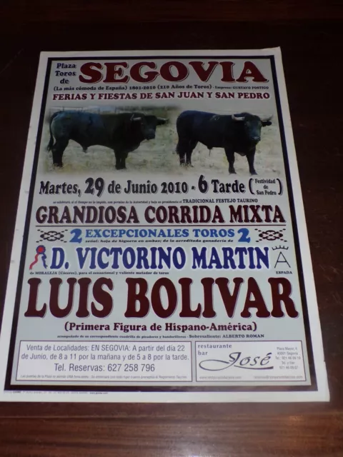 Affiche " Plaza de toros Segovia 2010 " ( grandiosa corrida mixta ) 47 x 66 cm
