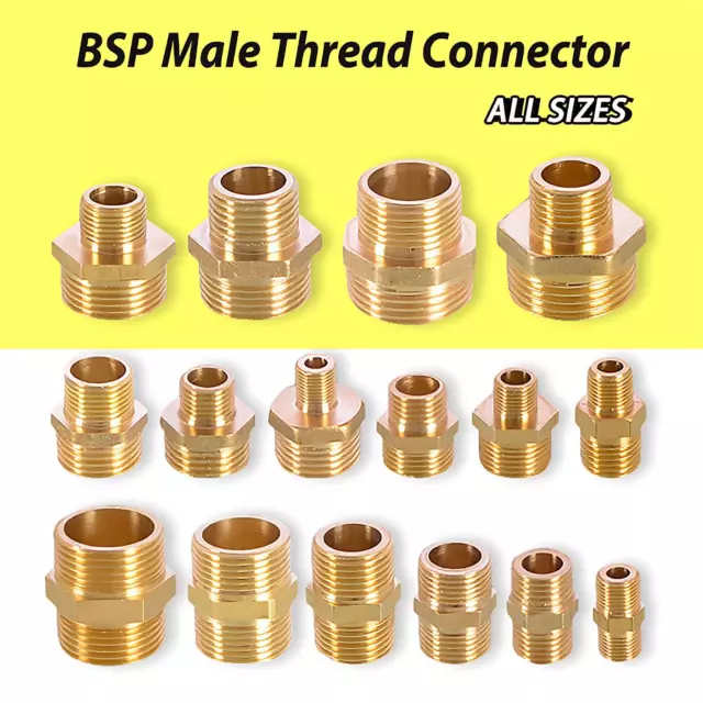 Hex Pipe Nipple BSP Male Thread Brass Connector Coupler Reducer 1/8 1/4 1/2 3/8