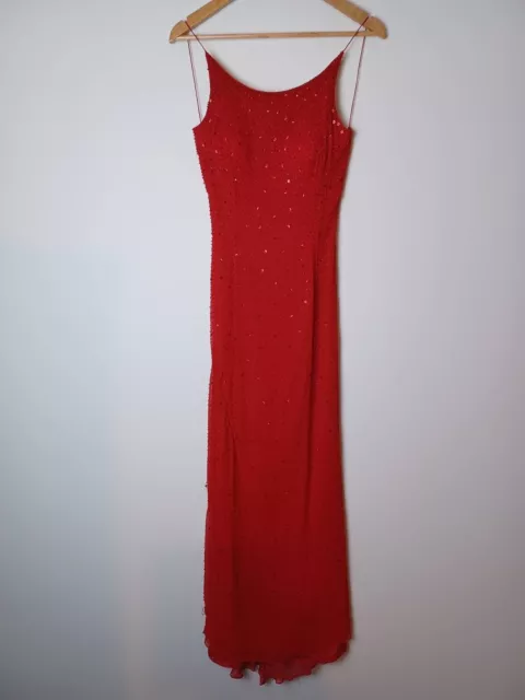 Beaded Laced Back Sleeveless Maxi Dress   - Red - UK 10