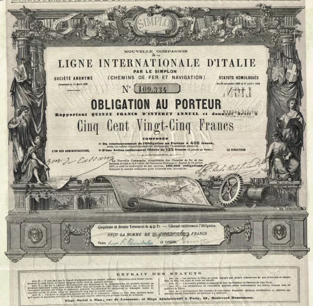 ITALY INTERNATIONAL RAILWAY LINE stock certificate 1868