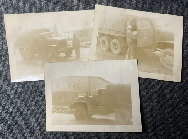 Vtg Lot Found Photos Military Vehicle 3 Pictures US Army 1950s Soldiers Faded
