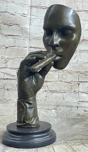 Art Deco Sculpture Man Smoking Cigar Hot Cast Bronze Statue Signed Figurine Sale