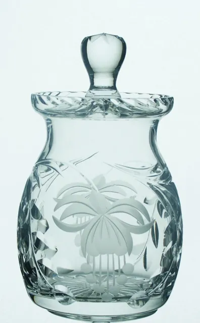 Gorgeous Vintage Lead Crystal FUCHSIA Cut Glass Lidded Jam Preserve Pot  - 16cm