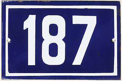 Old blue French house number 187 door gate plate plaque enamel steel metal sign