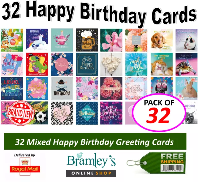 32 Birthday Cards Bundle, All Assorted Designs & Envelope Great Value Selection