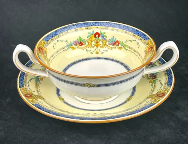 Antique Mintons c.1926 Windsor Blue Bouillon Bowl & Saucer Set Minton England