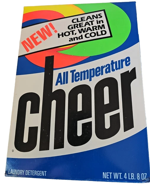VINTAGE NOS CHEER All Temp Laundry Detergent Powder King Sz 72oz Box