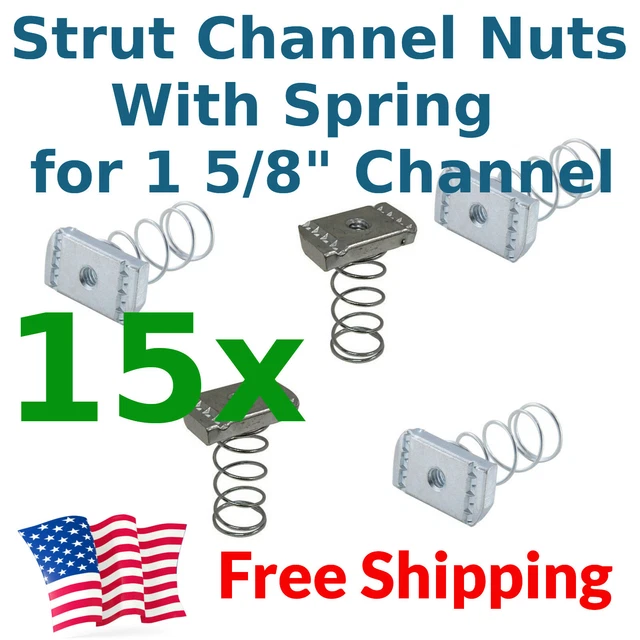 15X 3/816 STRUT Channel Nuts Unistrut Superstrut w/ Spring 3/8" USA