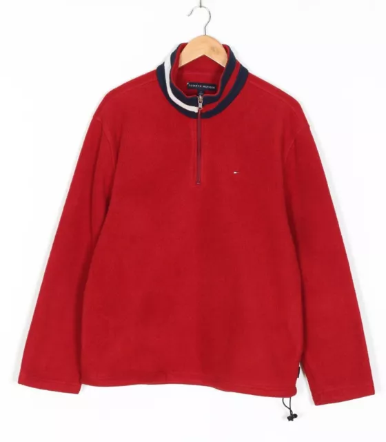 TOMMY HILFIGER Giacca in pile vintage da uomo taglia L pullover con zip MJ4328