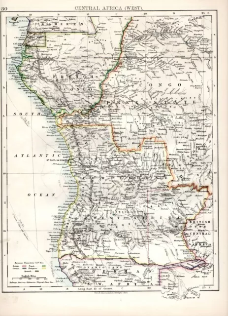 1904 Map ~ Central Africa West (North West Africa On Reverse)