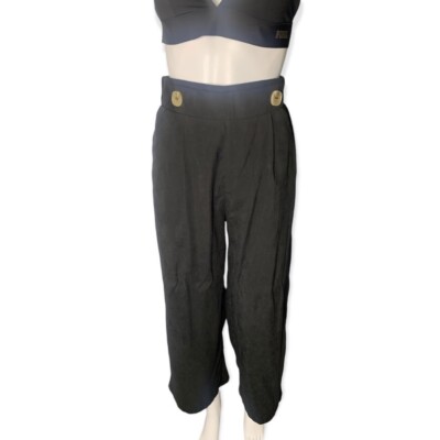 Patrizia Luca Milano Black Pleated High Rise Wide Leg Cropped Pants Size XS