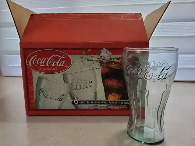 SET 6 COCA-COLA GLASSES-COKE-VINTAGE-RETRO-2009-16oz/473ml-INDIANA GLASS-GREEN