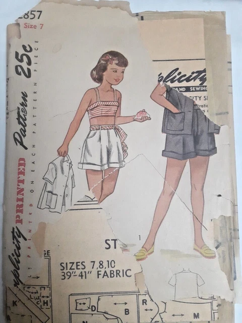 Reggiseno Top Giacca Pantaloncini Ragazze 7 Simplicity 2857 Cartamodello Vintage