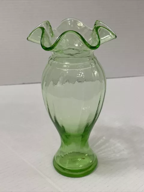 Fenton Victorian Opalescent Uranium Vintage Glass Vase Ruffled Edges 8.75X3.75