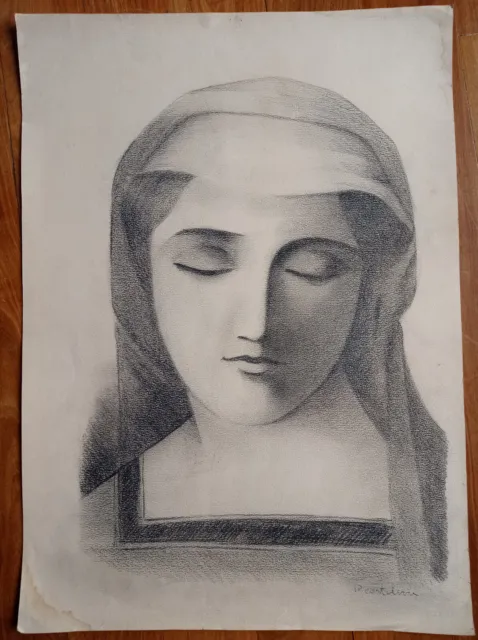 Pittore Pietro Cortelezzi Studio a carboncino di Madonna prima metà XX secolo