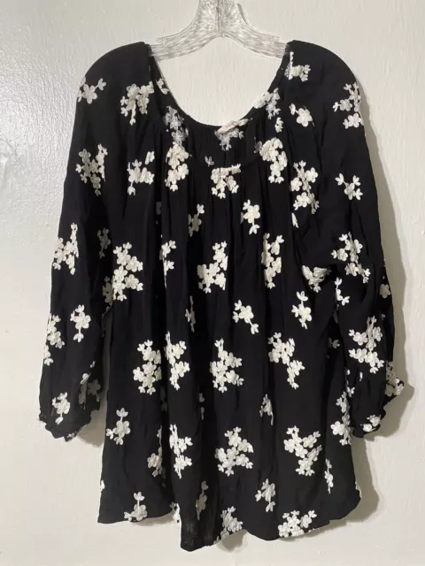 Soft Surroundings Boho Peasant Blouse Womens XL Black Floral Off Shoulder