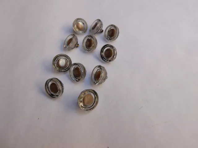 Antique vintage faceted crystal buttons with mother of pearl centre  x 11