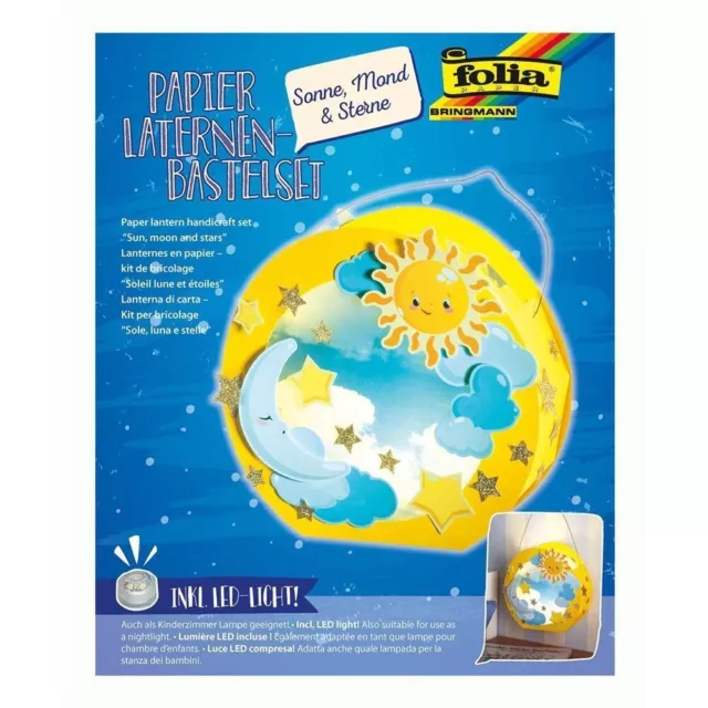 Folia Laternen-Bastelset Sonne, Mond & Sterne mit LED inklusive Laternenstab