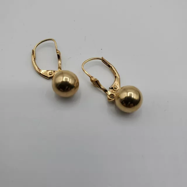 14K YELLOW GOLD Lever Back Dangle/Drop Ball Earrings Marked Per Testing ...