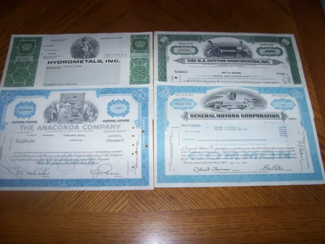 Lot of 4 Different Stock Certificates S21