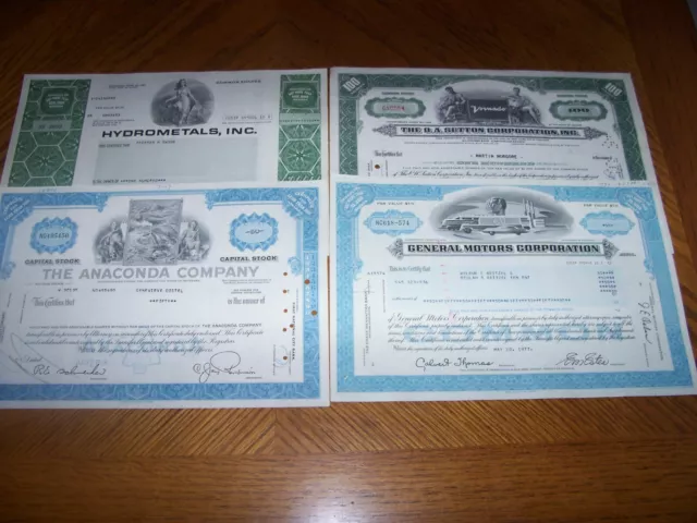 Lot of 4 Different Stock Certificates S21