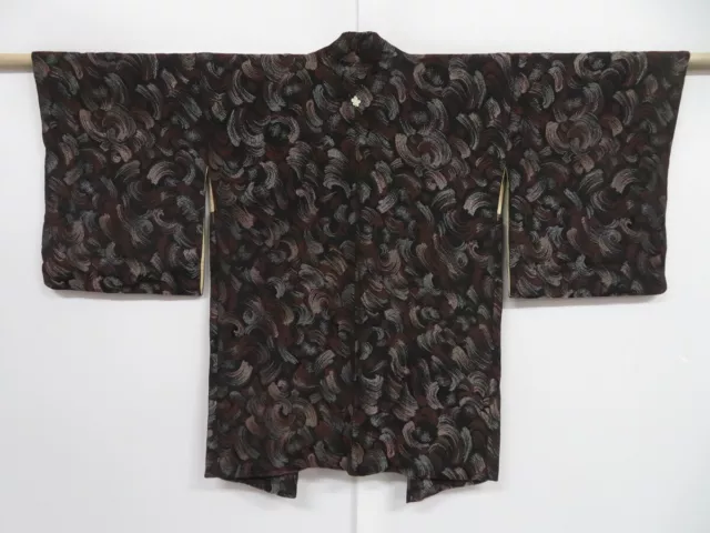 1409i05z790 Vintage Japanese Kimono Silk HAORI Black Wave