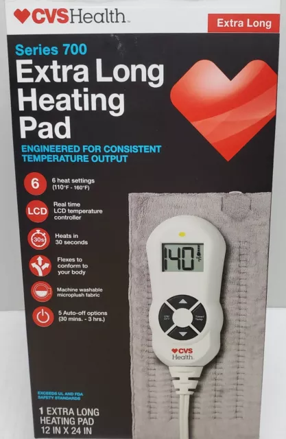 New! CVS Health Series 700 Extra Long Fabric Heating Pad With 6 Heat Settings