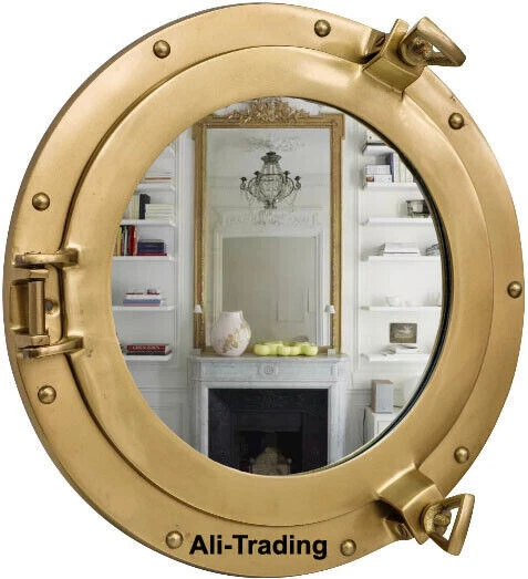 17 " Rund Wand Spiegel Antik Oberfläche Fenster Alu Bullauge Messing Ship