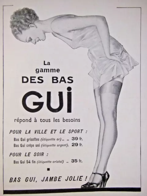 Publicité De Presse 1935 La Gamme Des Bas Gui Pour La Ville Et Le Sport