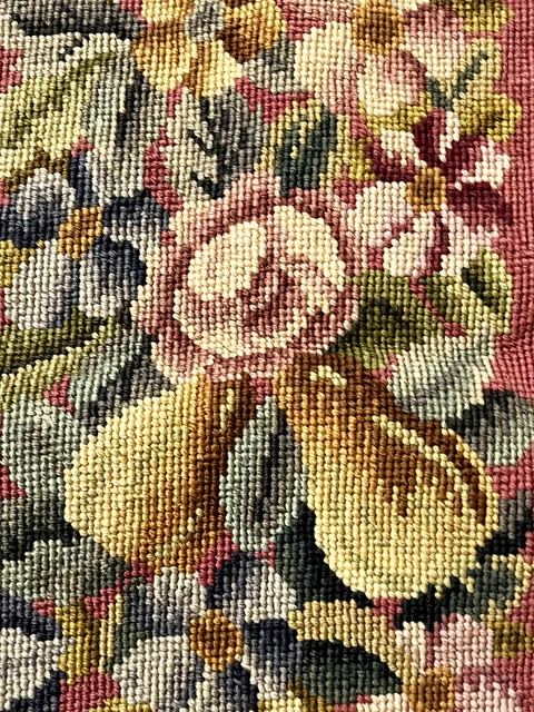 De colección lana floral flor piano banco tapa aguja textil antiguo
