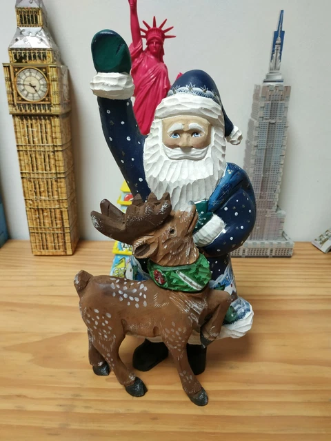 Bois sculpté Fait Main Le père Noel - Décoration de Noël