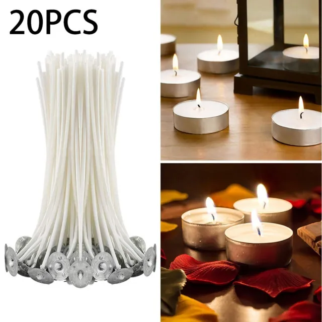 Pack of 20 Pre Waxed For candle Wicks 200mm Length Metal Sustainers Included