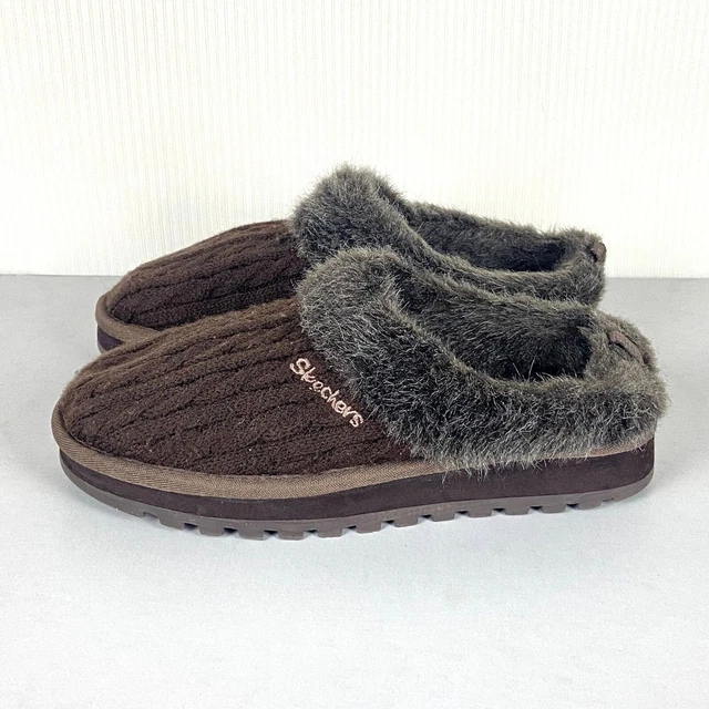 Skechers Keepsakes Postage Cable Knit Mule Slipper Women Size 7 Chocolate Brown