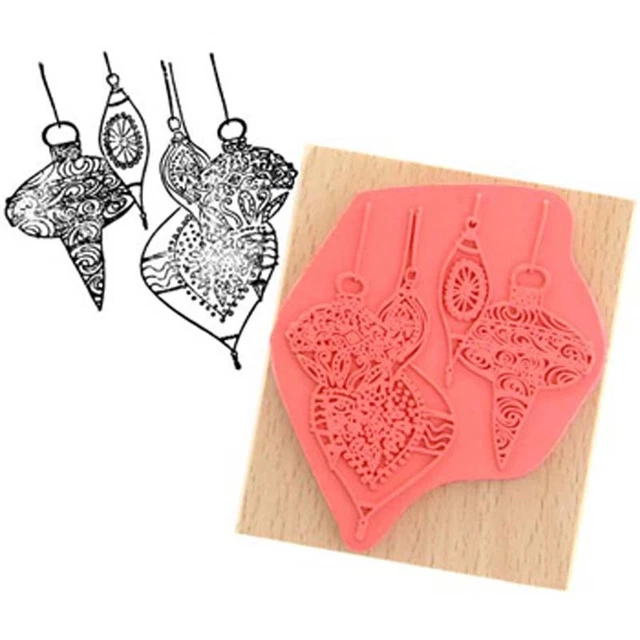 Create & Craft CHRISTMAS BAUBLES Rubber Ink Stamp on Beech Block - Free UK P&P