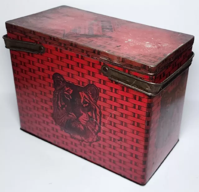 VINTAGE TIGER BRIGHT Sweet Chewing Tobacco Tin Basket Weave Lunch Box ...