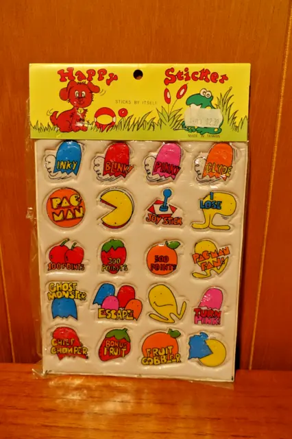 Vintage NOS MINT 1970s 1980s Happy Sticker Unlicensed Pac Man Puffy Stickers