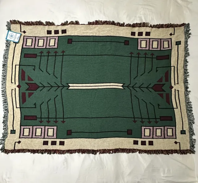 Vtg Jacquard Western Arrow Woven Tapestry Fringed Throw Blanket 46 x 67 NEW