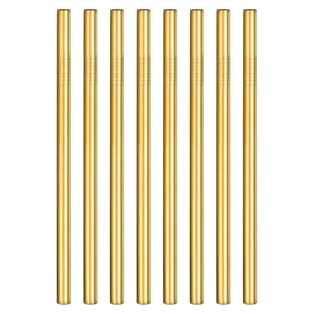 8Pcs 8.46" Long Stainless Steel Straight Straws for Travel Mugs(Gold)