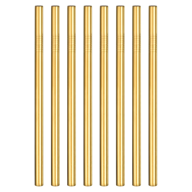 8Pcs 8.46" Long Stainless Steel Straight Straws for Travel Mugs(Gold)