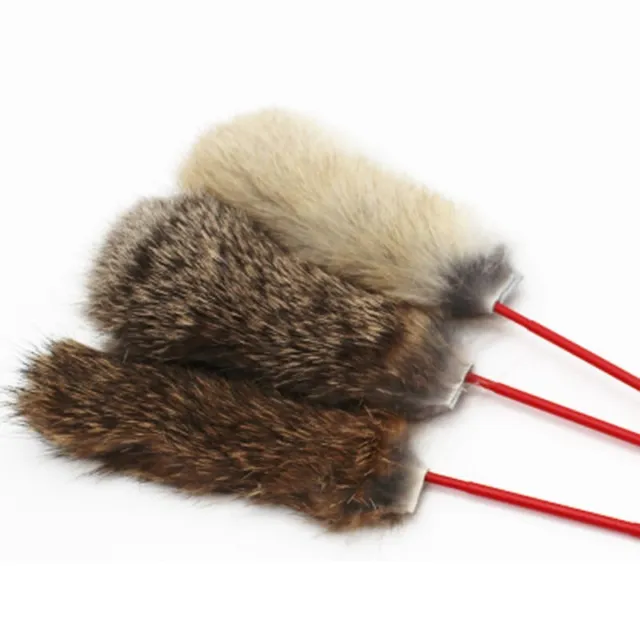 Hair Fur Teaser Spin Wand Play Fake Cat Stick Feather Exerciser Pet Kitten Toy