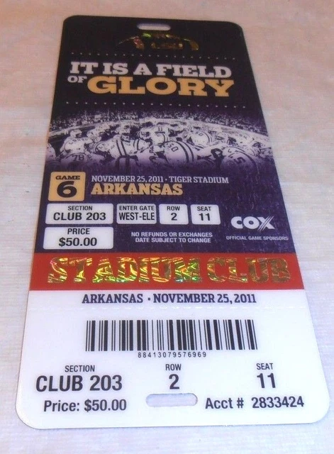 Vintage 2011 Lsu Tigers Vs. Arkansas Razorbacks Old Ticket