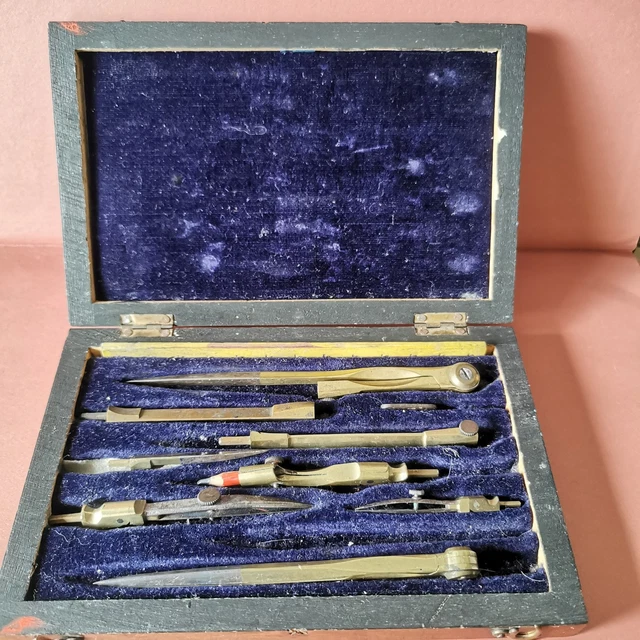 Boîte De Compas Ancienne Vintage - Matériel Scolaire France - Métal - 1900-1980