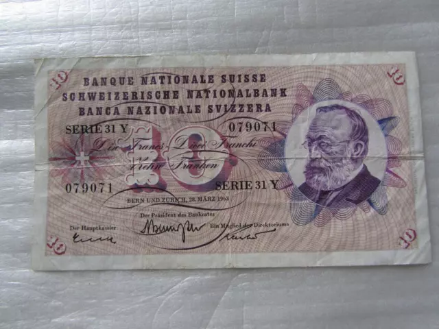 1963 Banque Nationale Suisse 10 Francs Banknote